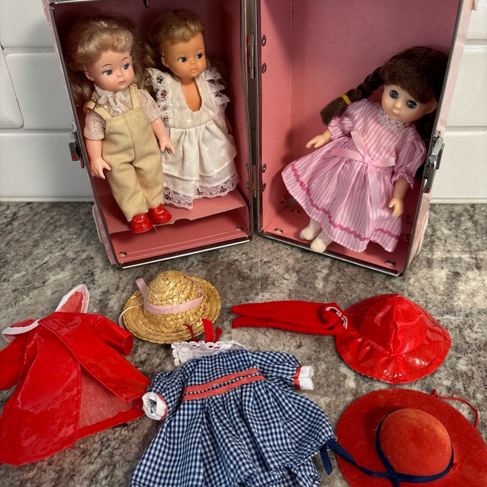 Vintage Lot Of Three Dolls, Doll, Trunk, And Extra Outfits- From The 1950’s?